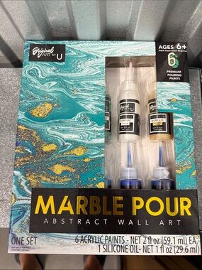 Marble Pour Abstract Wall Art Kit - Turquoise & Gold